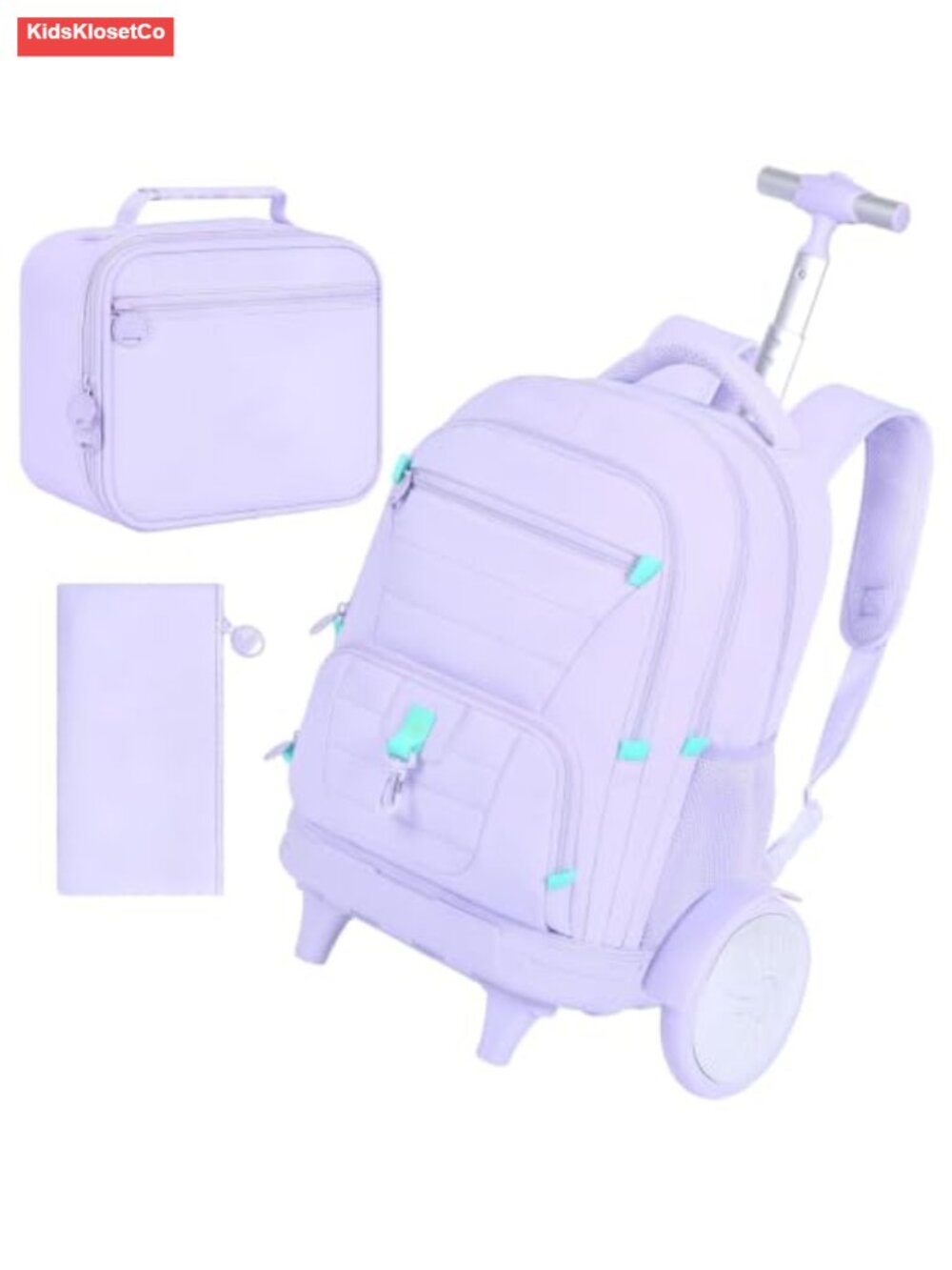 Rolling Backpack with Lunch Box, Pencil Bag, Extra-Large Wheeled Bookbag, Water